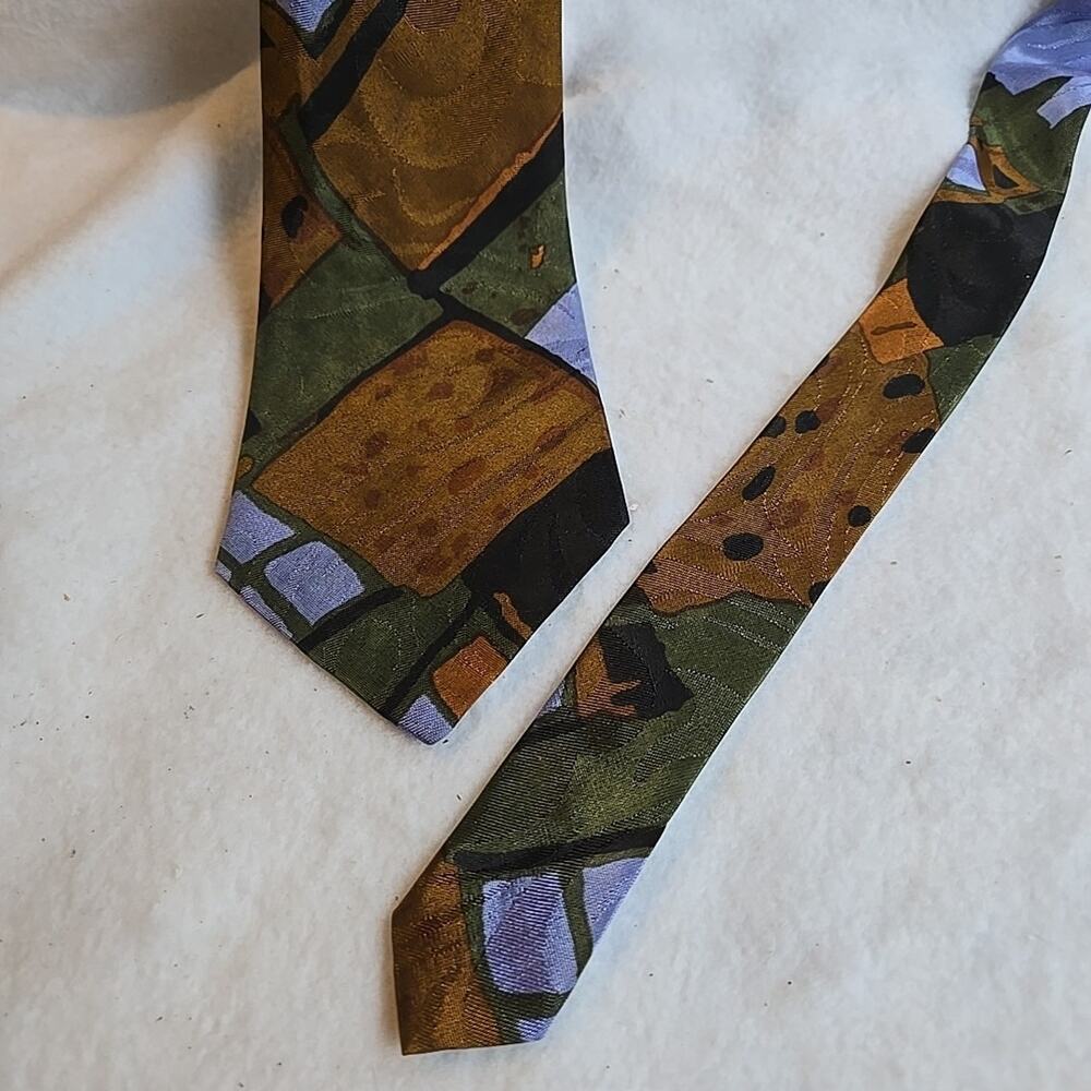 Men's ITALIAN Silk NECKTIE Tie ABSTRACT EXPRESSIONISM ART BLUE Green BRONZE